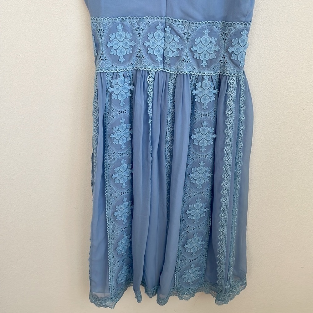 Costarellos baby blue sleeveless Lace chiffon Guipure midi dress 42 - Picture 9 of 10